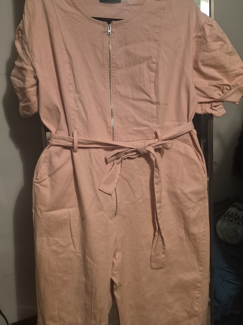 Goodtimeusa, Light Pink Zipper Jumpsuit with Waist Tie